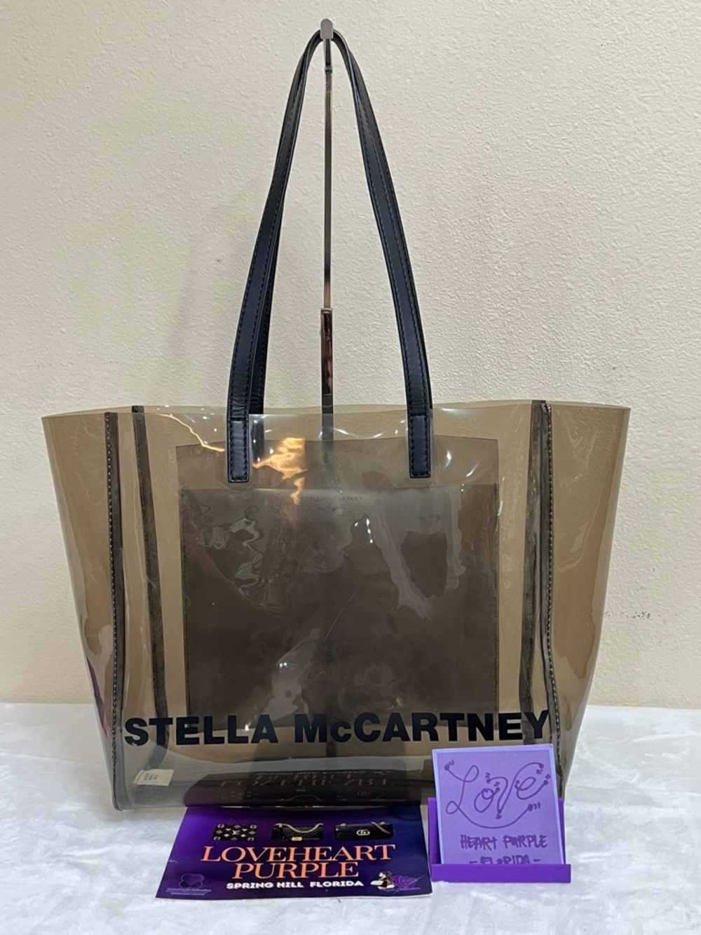 Stella McCartney Taupe Transparent Tote with Black Handles